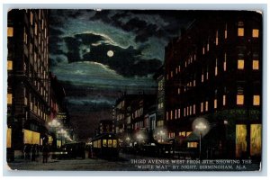 Birmingham Alabama Postcard Third Avenue West 20th Showing White Way Night c1916