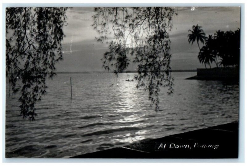 c1930's Ocean Boat View At Dawn Penang Malaysia RPPC Photo Unposted Postcard