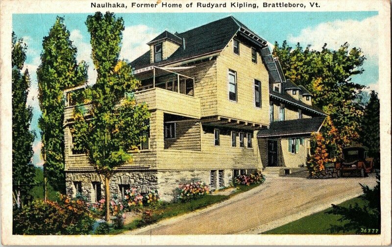 Naulhaka Rudyard Kipling Brattleboro Vt. Home Cancel Northfield Postcard Vintage 