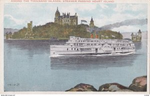 THOUSAND ISLANDS, Ontario, Canada, 1900-1910's; Steamer Passing Heart Island