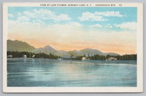 Saranac Lake NY~Lake Flower From On Water~Adirondack Mts~Vintage Postcard