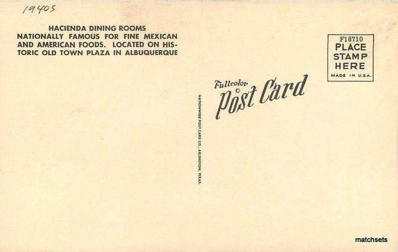 Albuquerque New Mexico Hacienda Dining 1940s Nationwide postcard 10825