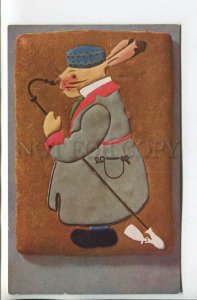 462015 Gingerbread EASTER Dressed RABBIT Bunny Smoking Vintage postcard