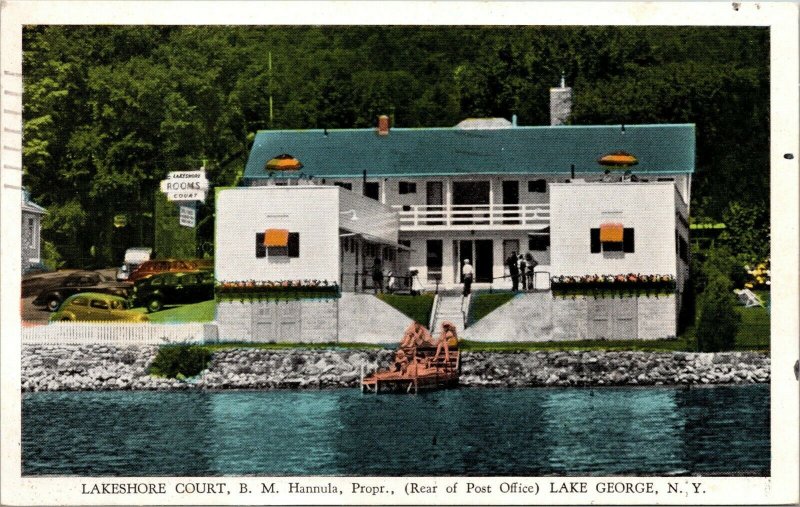 Vintage 1947 Lakeshore Court Motel Lake George New York NY Postcard