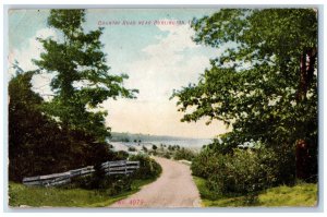 1908 Country Road Street Trees Fence Dirt Road Near Burlington Iowa IA Postcard