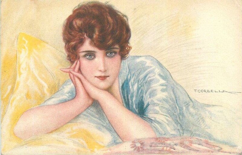 Art Drawing Corbella T blue-eyed mysterious glamorous lady Postcard