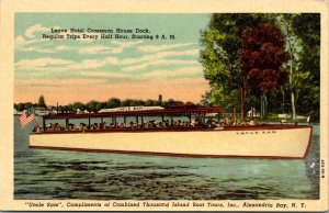 Postcard Uncle Sam Boat Hotel Crossmon House Dock Alexandria Bay, New York~2524