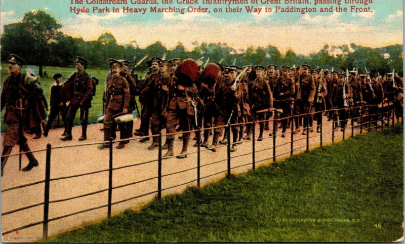 Vtg 1910s Coldstream Guards Infantrymen Great Britain Hyde Park WWI Postcard