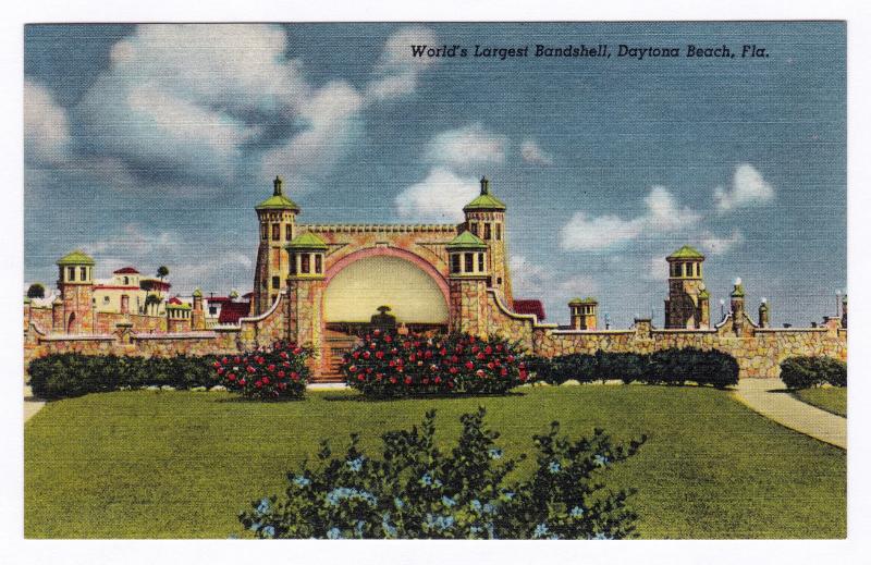 1930-1945 World's Largest Bandshell Daytona Beach FL Antique Linen RARE Postcard