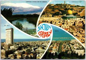 VINTAGE CONTINENTAL SIZE POSTCARD (4) MINI-VIEWS OF ISRAEL POSTED 1974