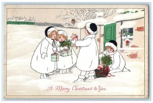 1912 Christmas Children With Gifts Waterville Maine ME Posted Antique Postcard