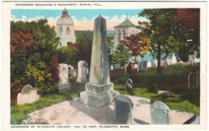 Governor Bradford's Monument, Burial Hill, Plymouth MA, Vintage Tichnor Postcard