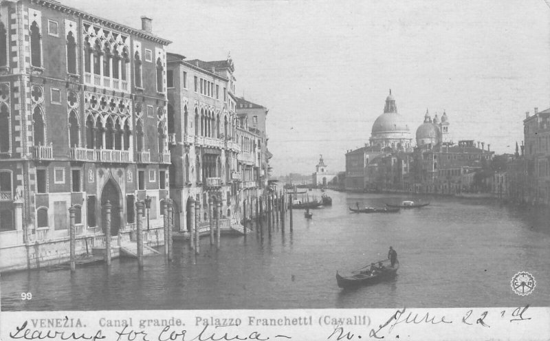 Grand Canal, Palazzo Franchetti, Venice, Italy, 1905 Real Photo Postcard, Used