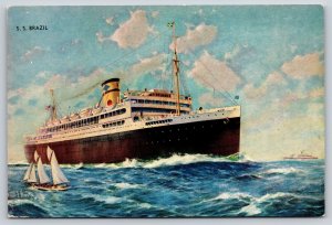 Transportation~Ship~SS Brazil American Republics Liner~Fred Hoertz Art~Postcard