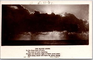 1909 Silver Lining Cloud Deep Hour Dark Night Real Photo RPPC Posted Postcard