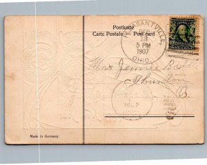 1908 HAPPY NEW YEAR GOLD NUMBERS VICTORIAN EMBOSSED ANTIQUE POSTCARD