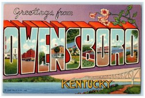 c1940's Large Letter Greetings From Owensboro Kentucky KY Unposted Postcard