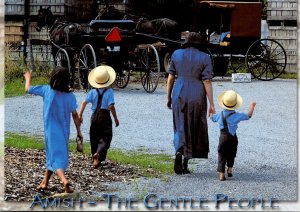 Pennsylvania Amish Country Amish Mother and Barefoot Children Leaving The Loc...