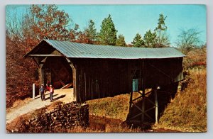 Children By Randolph County North Carolina Covered Bridge Vintage Postcard A73