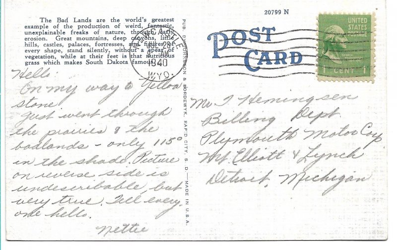 Black Hills, SD - Scene in the Badlands - 1940