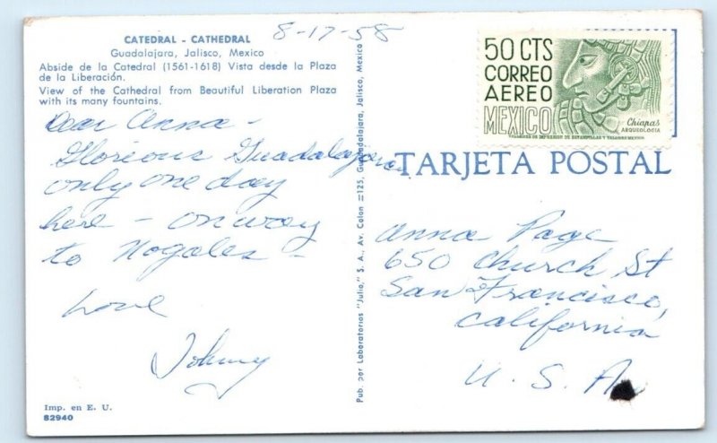 Cathedral GUADALAJARA Mexico Postcard