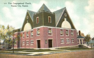 Vintage Postcard 1910's First Congregational Church Of Christ Kansas City, KS