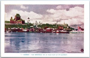 VINTAGE POSTCARD PANORAMIC VIEW OF QUEBEC CITY FROM THE ST. LAWRENCE RIVER 1920s