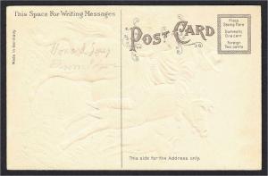 Cowboy on Horse Roping Steer with Add-On Silk Embossed Postcard 1900s