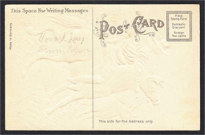 Cowboy on Horse Roping Steer with Add-On Silk Embossed Postcard 1900s