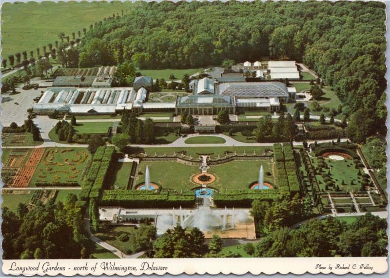 postcard Aerial Longwood Gardens, north of Wilmington Delaware