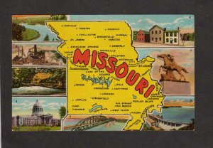 MO Missouri State Map Postcard Van Buran Joplin Jefferson Bagnell Dam Ozarks