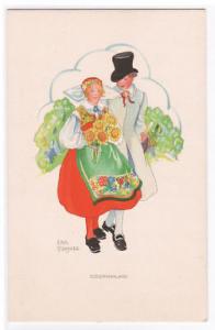 Folk Boy Girl Sodermanland Sweden artist signed Aina Stenberg postcard