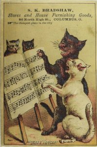 1882 Anthropomorphic Cats Singing S.K. Bradshaw Columbus, OH trade card P54