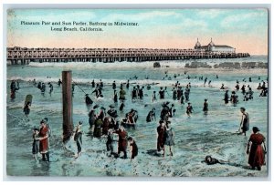 c1910 Pleasure Pier Sun Parlor Bathing Midwinter Long Beach California Postcard