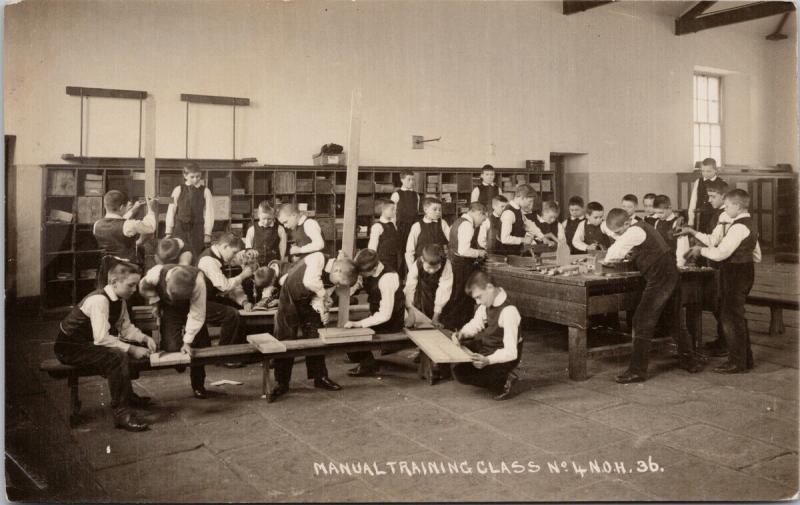 Manual Training Class No. 4 NOH 36 School Young Boys UK ?? RPPC Postcard E54