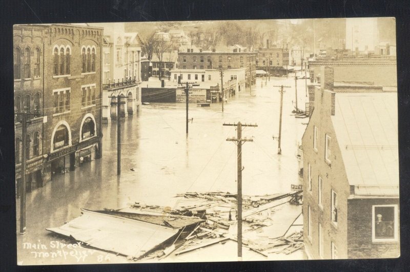 RPPC MONTPELIER VERMONT DOWNTOWN STREET SCENE FLOOD REAL PHOTO POSTCARD