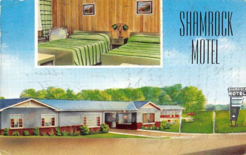 Selma Alabama guest room & entrance Shamrock Motel vintage pc ZA440479