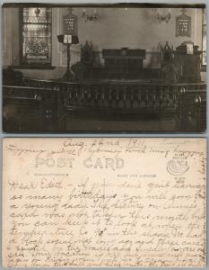 CHURCH INTERIOR 1911 ANTIQUE REAL PHOTO POSTCARD RPPC