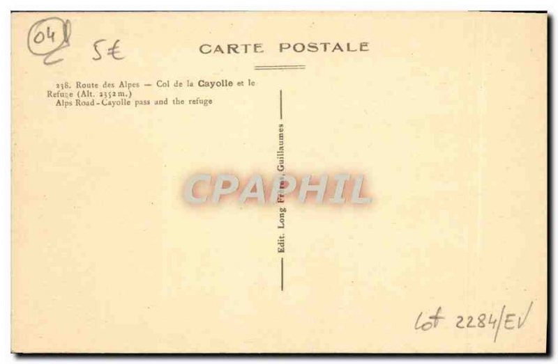 Old Postcard Alpine Road Pass Cayolle and Refuge