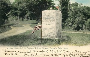 Postcard Antique View of Memorial to Captain William Turner, Turner Falls, MA.