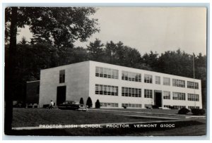 1955 Proctor High School Building Campus Car Proctor Vermont VT Vintage Postcard