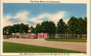 1940s Pines Motel and Restaurant U.S. Route 411 Chatsworth Georgia Postcard