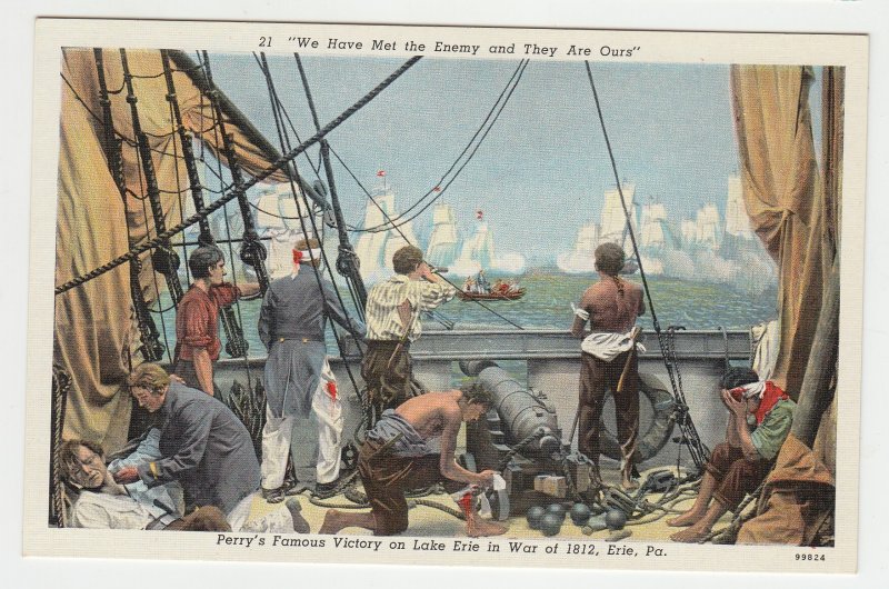 P2180 vintage postcard history met tne enemy ships perry,s victory lake erie pa