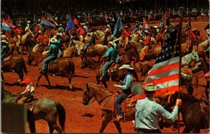 Vtg Texas Cowboys & Cowgirls Compete in Rodeo Grand Entry TX Postcard