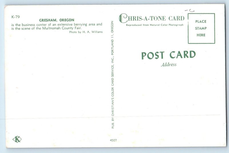 c1960 Gresham Oregon Postcard Business Center Berrying Area Multnomah County