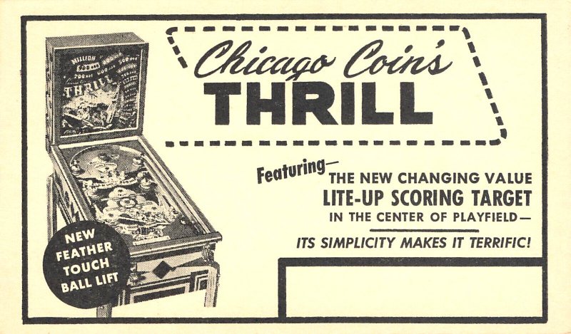 Chicago Coins Newest Thrill Pin Ball Machine Postal Card