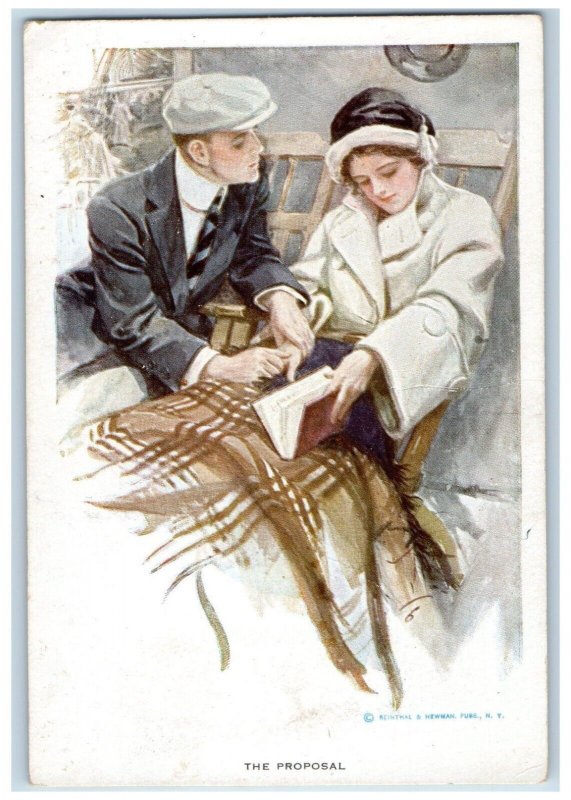 c1910's The Proposal Sweet Couple Romance Book Unposted Antique Postcard