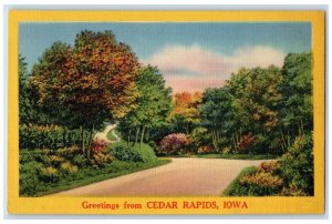 c1940's Road Scene Greetings from Cedar Rapids IA Vintage Unposted Postcard