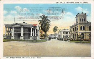 Cristobal Panama Canal Zone 1935 Postcard Street Scene Posted From Barbados