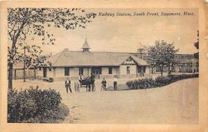 Sagamore MA Railroad Station Train Depot South Front Horse Wagon Postcard